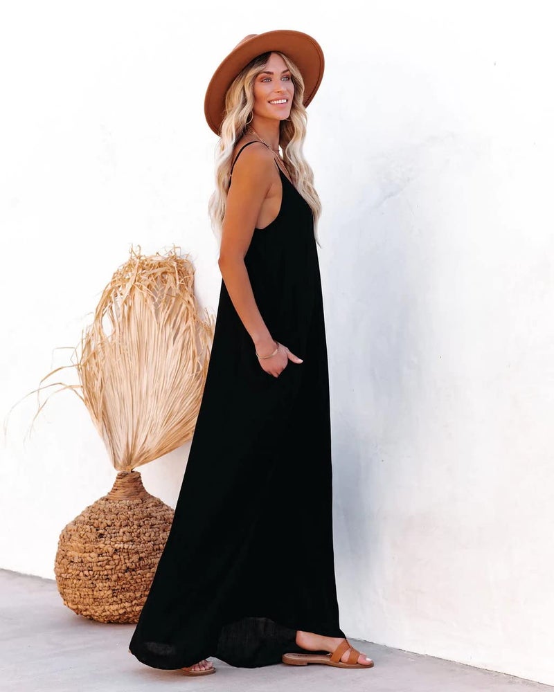 Poetsky Women's Loose Maxi Dresses Casual Long Dresses with Pockets (S, Black) - Image 4